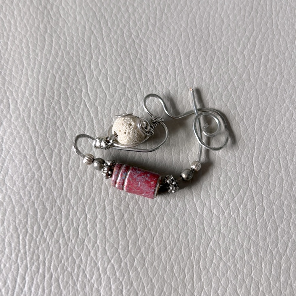 Metal and ceramic bead brooch